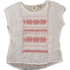 Sonoma Lifestyle Women's L‎ White Pink Embroidered Boho Top